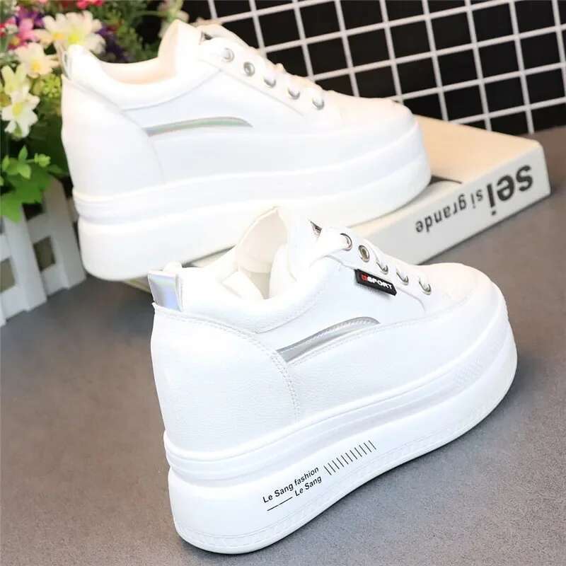10CM Women's Sneakers Spring Sequined Casual Women Platform Heels Wedges Height Increasing Vulcanized Shoes