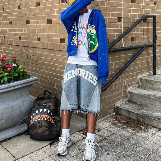 Streetwear Shorts Y2K Mens Womens Harajuku Hip Hop Letter Embroidery Retro Blue Baggy Jeans Denim Jeans Gym Shorts Casual Shorts 250109