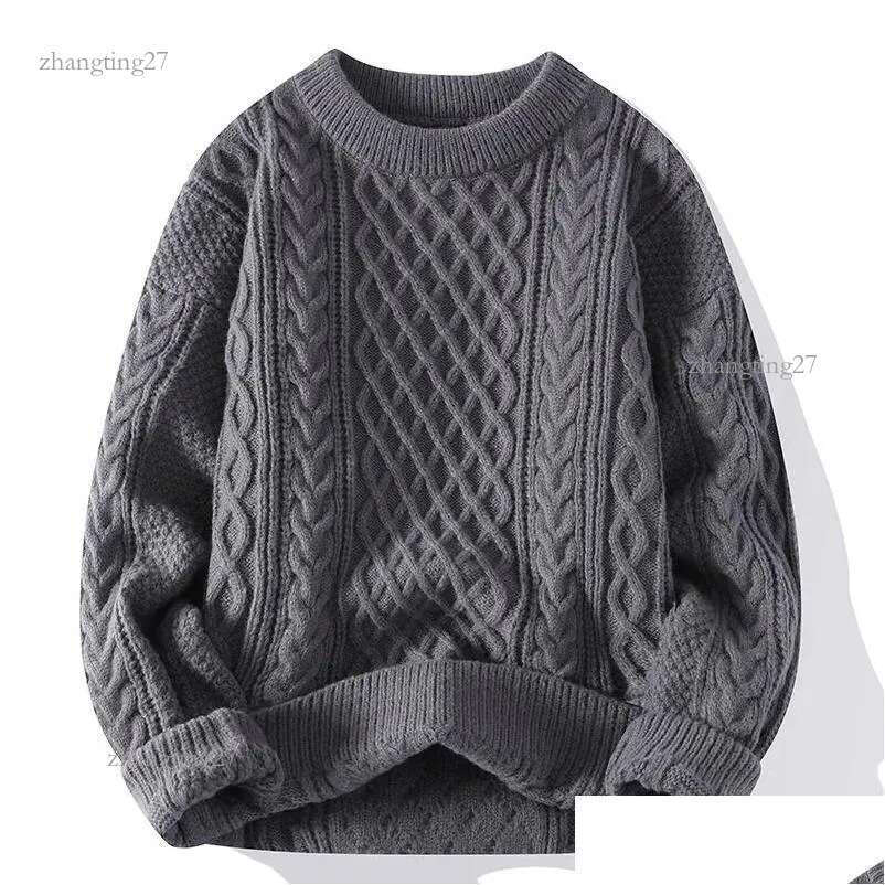 Mens Sweaters Autumn Winter Men Sweater Vintage O Neck Solid Color Knitted Plovers Loose Harajuku Retro Knitting Plover Drop Delivery Ot6Xv