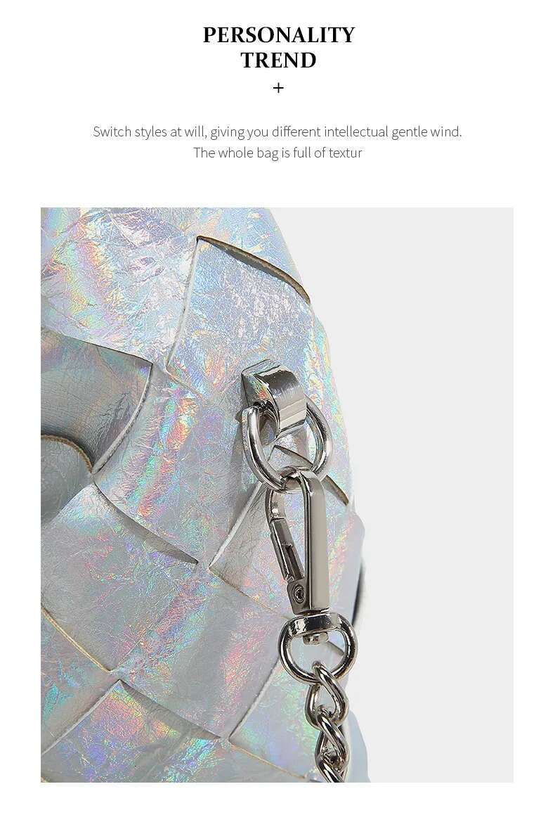 Niche Design Women's Handmade Woven Handbag Ladies New High Quality Sier PU Shoulder Adult Crossbody Dumpg Bag