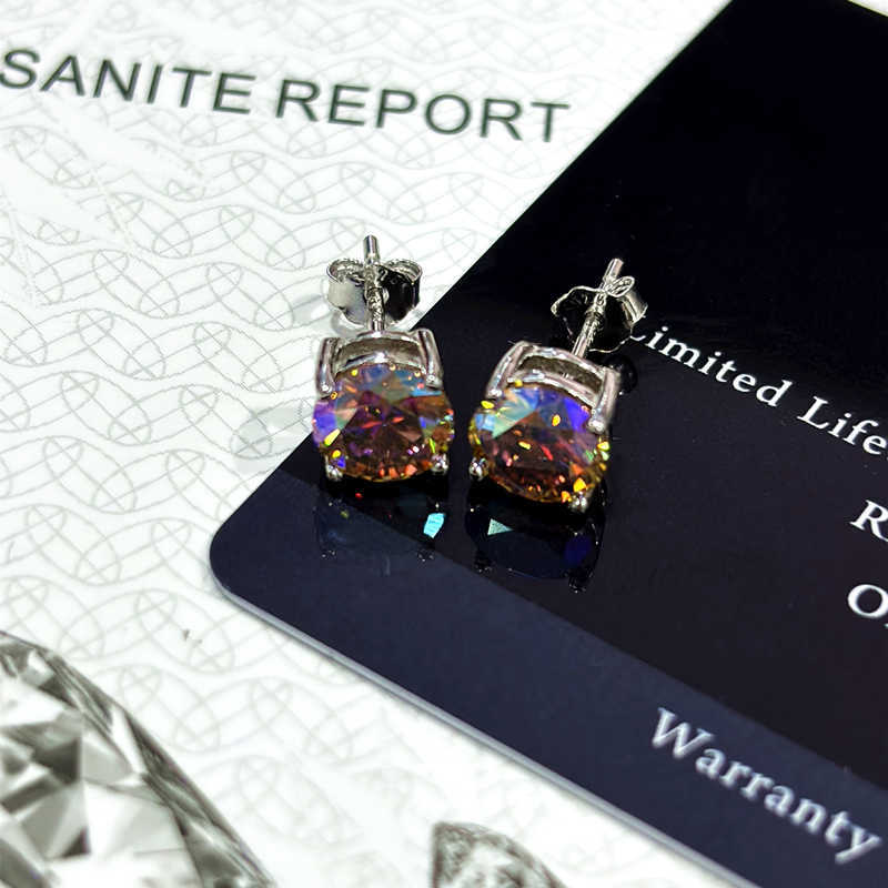 Pass Diamond Tester Moon Moissanite S925 Silver 1CT VVS D Color Diamond Hiphop Stud Earrings For Men Women