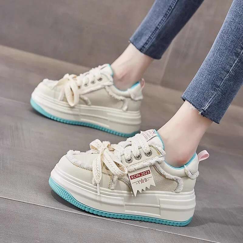 2025 New Height Increase 7cm Cow Leather Board Shoes Mixed Color Women's Thick Sports Shoes Designer Fashion Platform Sloping Heel Thick Soled Wo