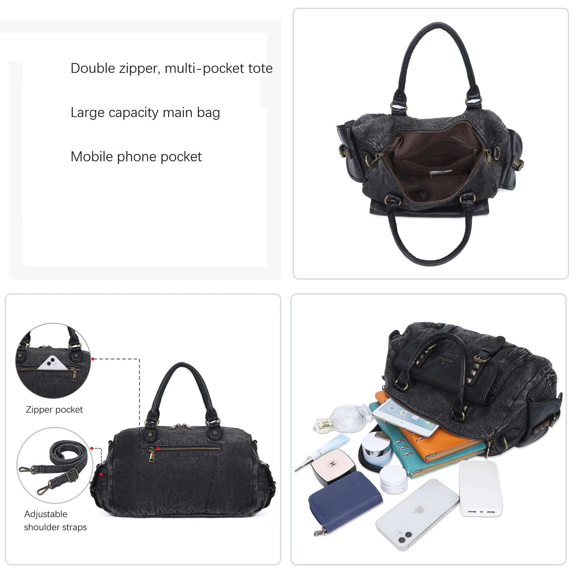 Angelkiss Women Handbags Satchel Top-Handle Denim Bag Large Dumpg Fabric Shoulder Bags Phone Money Pack