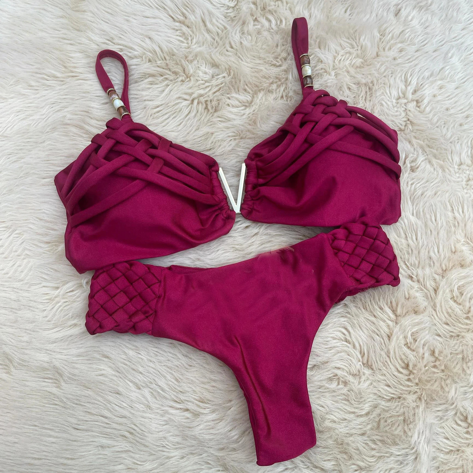 2-piece swimsuit sexy bikini womens swimsuit V-neck swimsuit push up Biquini crochet swimsuit beachwear 250110