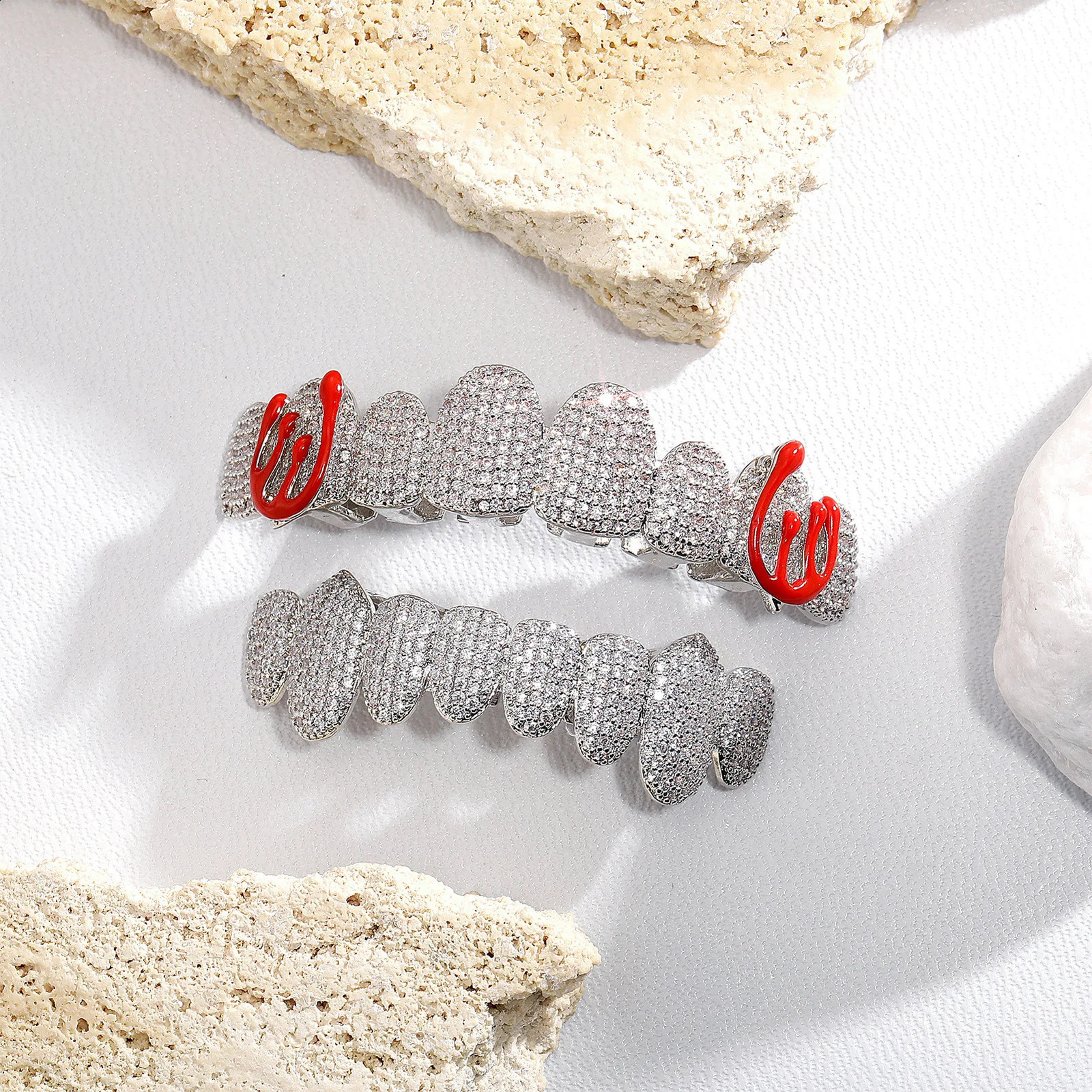 Iced Out Micro Paved Hip Hop CZ Teeth Set High Quality AAA Cubic Zircon Top Bottom Grills Rapper Dental Jewelry 250107