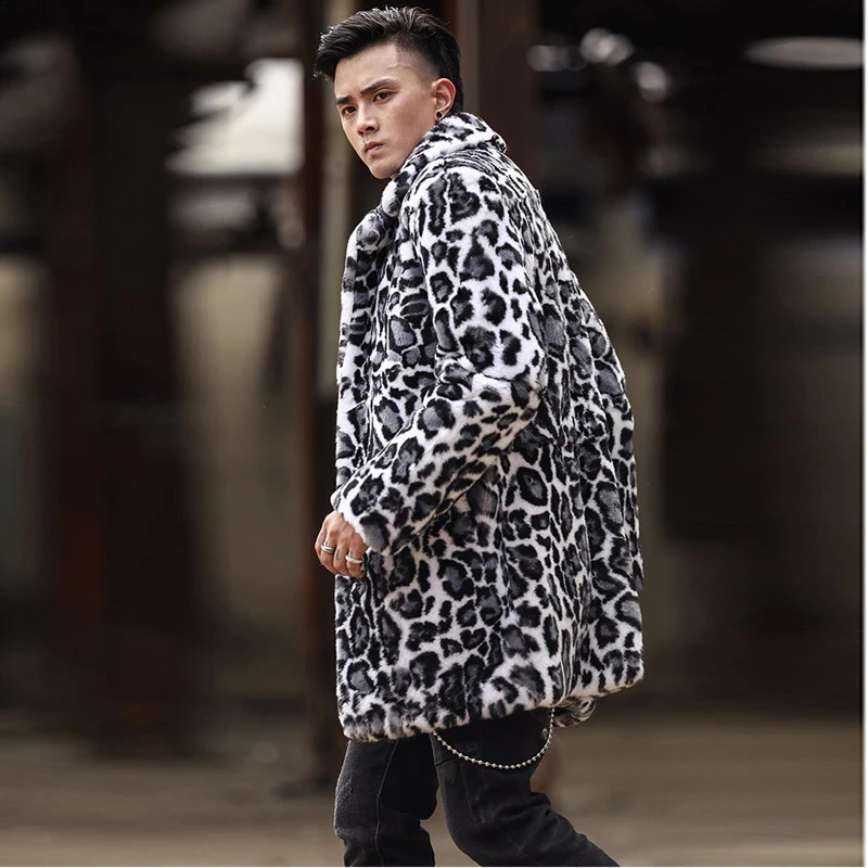 LUZHEN Autumn Fur Coat Leopard Print n Original High End Temperament Medium Long Tops Male LZ8123 250107