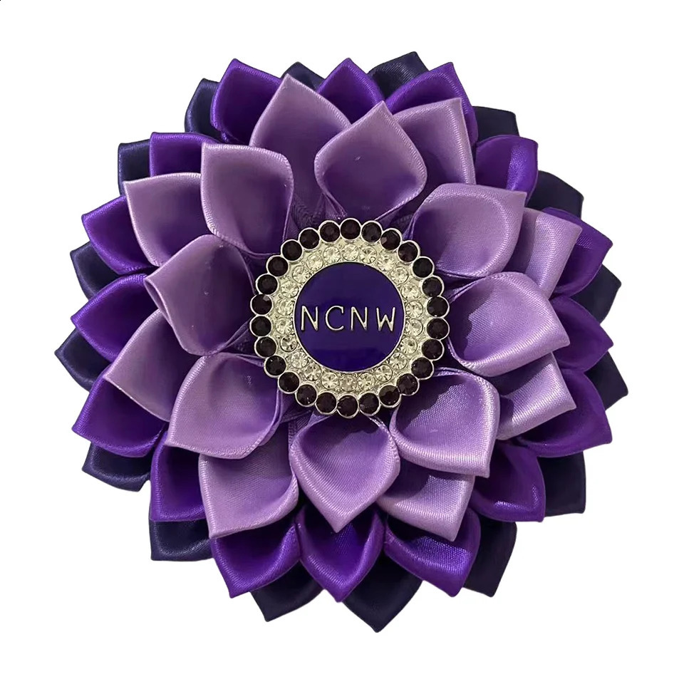 5-inch ribbon purple flower tight corset round rhinestone NCNW brooch 250103