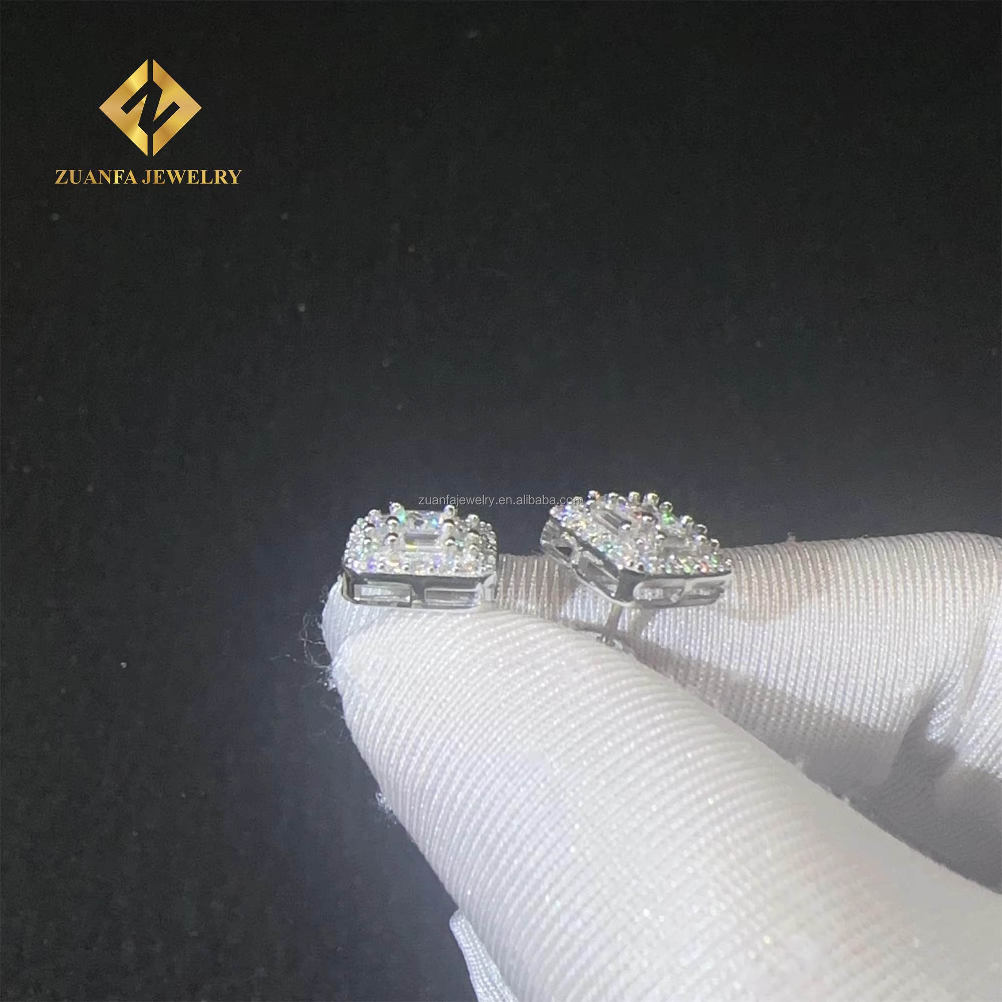 Pass Tester Sier Rhodium plated Hip Hop Earring jewelry iced out Baguette Moissanite Dia Men stud earrings