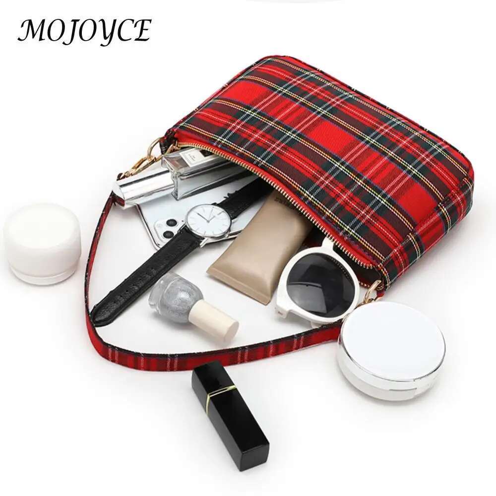 Women Striped Crossbody Large Capacity Tartan Check Simple Shoulder Bag Canvas Ladies Underarm Bags For Travel Work Handbag