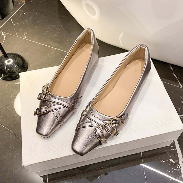 Women Casual Shoes Flat Bottom New Fashion Versatile 2025 Spring Korean Version Square Toe Triple Black Silver Burgundy Free shipping