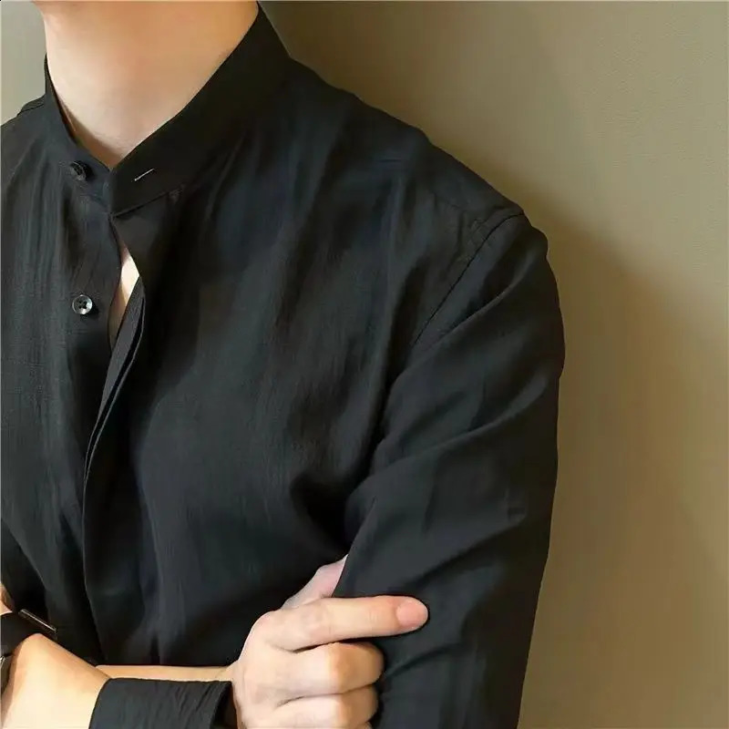 Preppy Style Long Sleeve Turn-down Collar Spring Autumn Solid Color Button Up Cardigan Shirt Mens Clothing Formal Casual Tops 250108