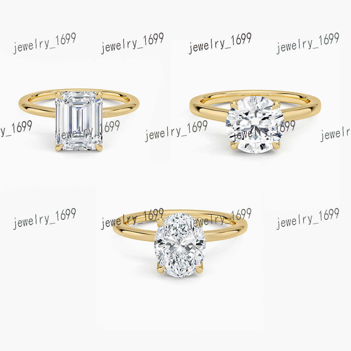 Engagement Wedding Women Jewelry Gold Plated 14K 18K Solitaire Oval Baguette D Color VVS1 Moissanite 1CT Diamond Ring