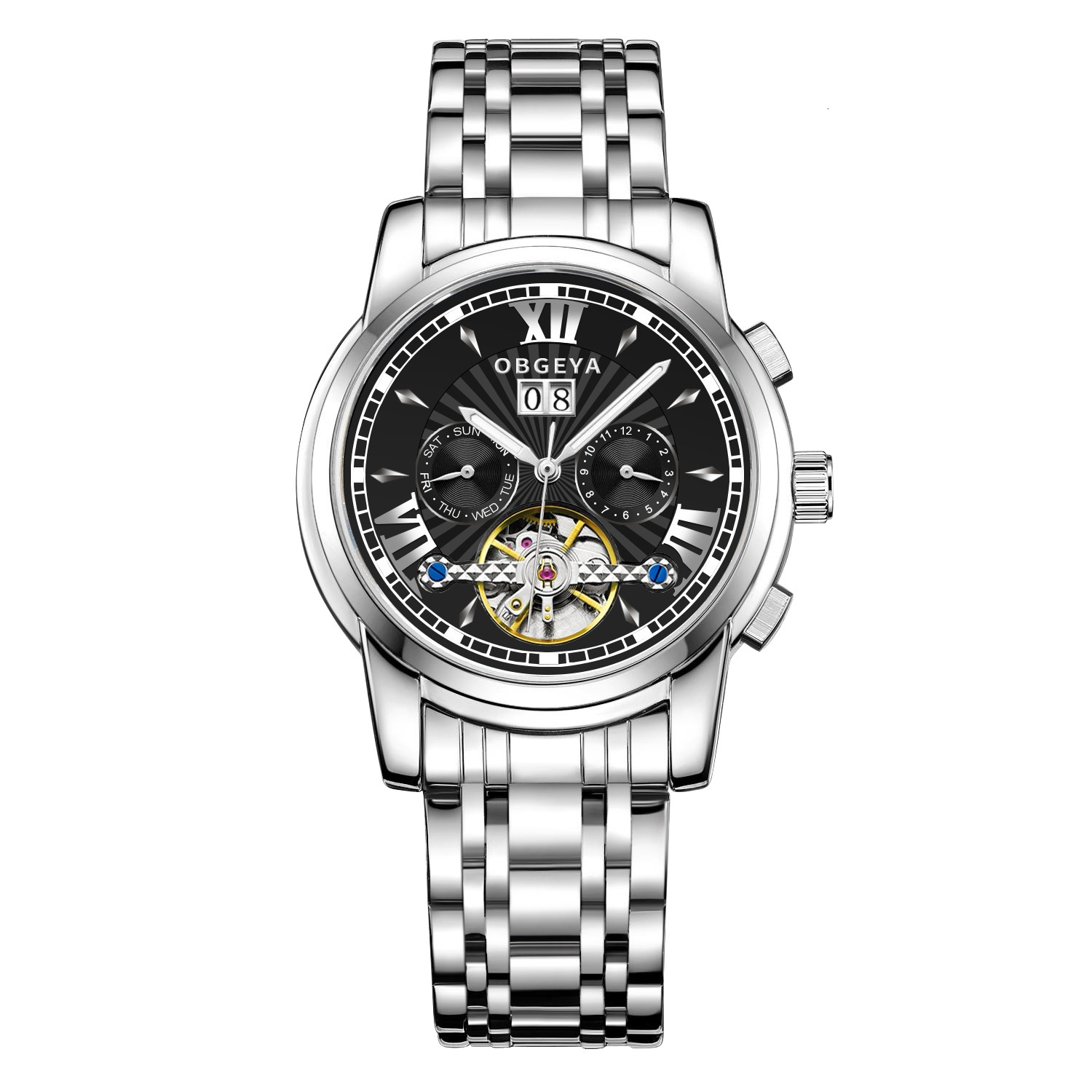 Luxury Business Tourbillon Automatic Mechanical Watch with Date Display for Men