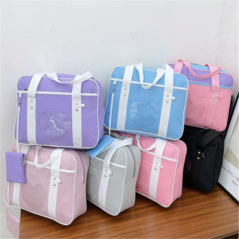 Japanese Lolita Heart JK School Uniform Bags Fashion Women Oxford Women Student PU Handbag Cosplay Anime Shoulder Bag 250106