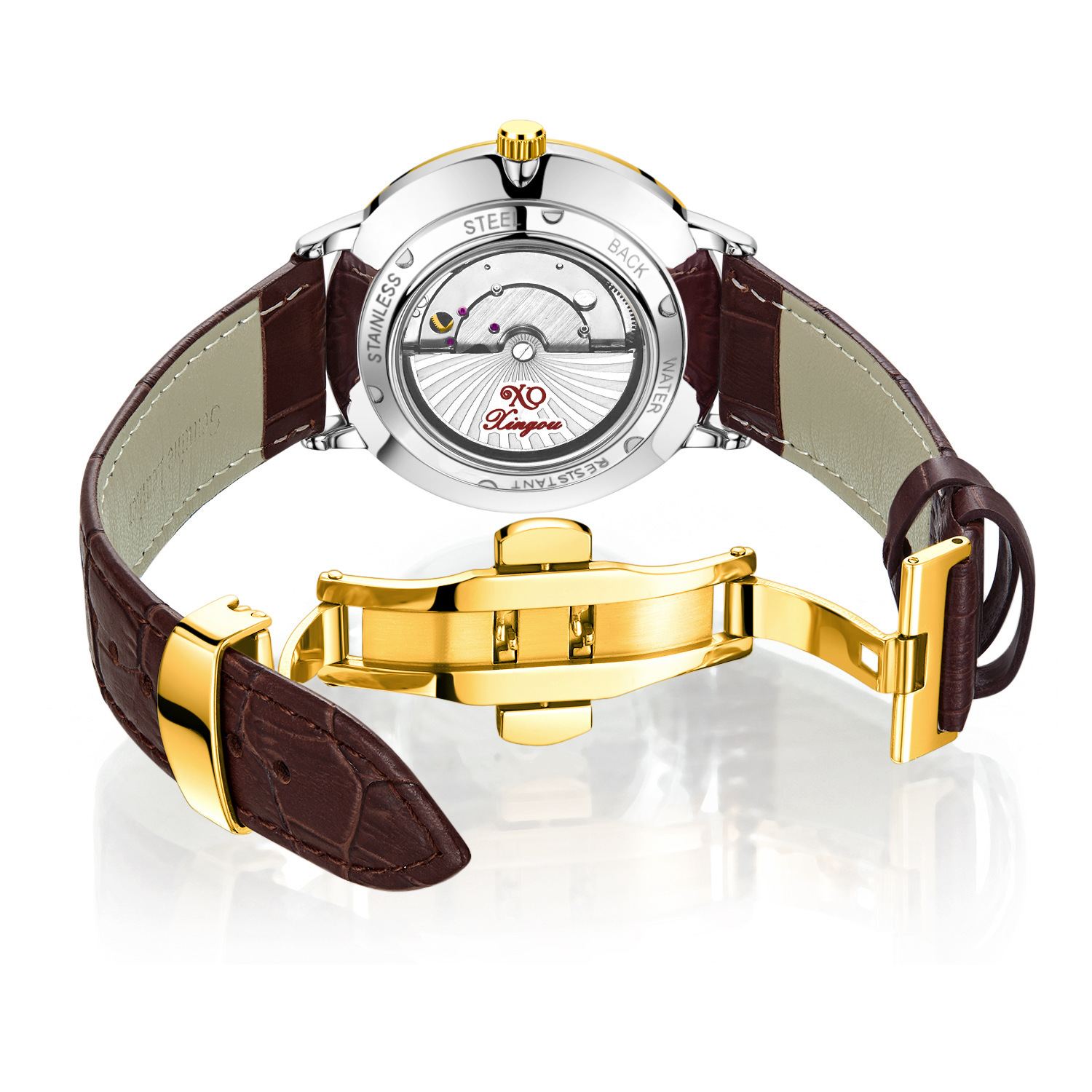 Stylish Business Men's Watch with Dual Calendar and Waterproof Leather Strap