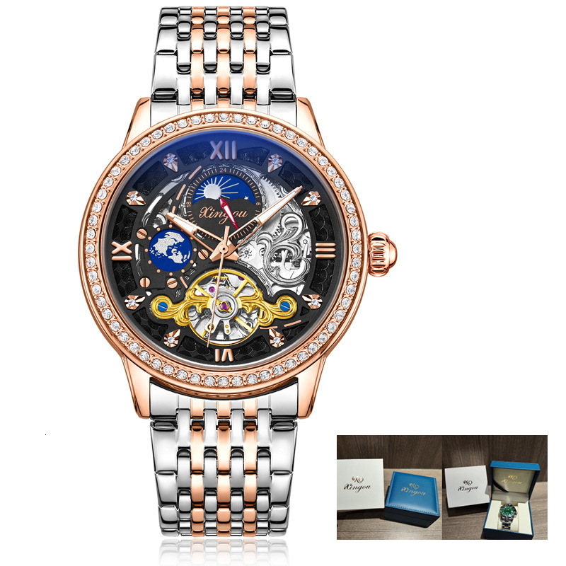 Luxury Skeleton Tourbillon Automatic Mechanical Watch with Moon Phase and Waterproof Leather Strap for Men