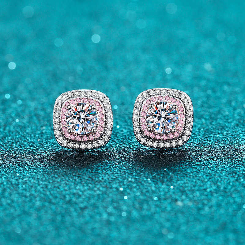 High quality exquisite jewelry wholesale S925 sterling silver Stud earrings plated two-color 1CT moissanite earrings for women