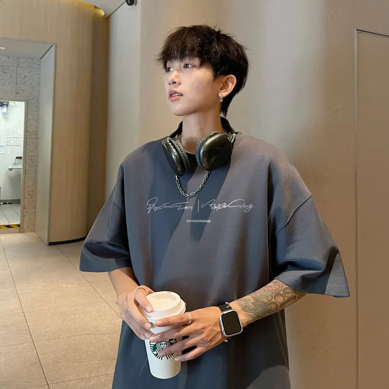 Mens Oversized T-shirts White 5XL Cotton T Shirt for Men Casual Summer Wear Letter Print Fashion Tee Shirts Men Clothing 250109