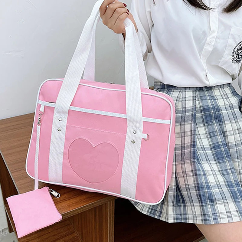 Japanese Lolita Heart JK School Uniform Bags Fashion Women Oxford Women Student PU Handbag Cosplay Anime Shoulder Bag 250106