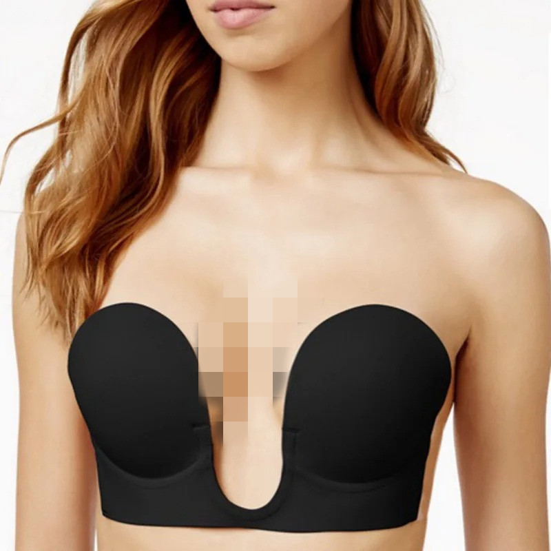 Women's Strapless Bras Invisible Push Up Bra Silicone Brassiere Deep U Underwear Dress Wedding Party Sticky Self-adhesive