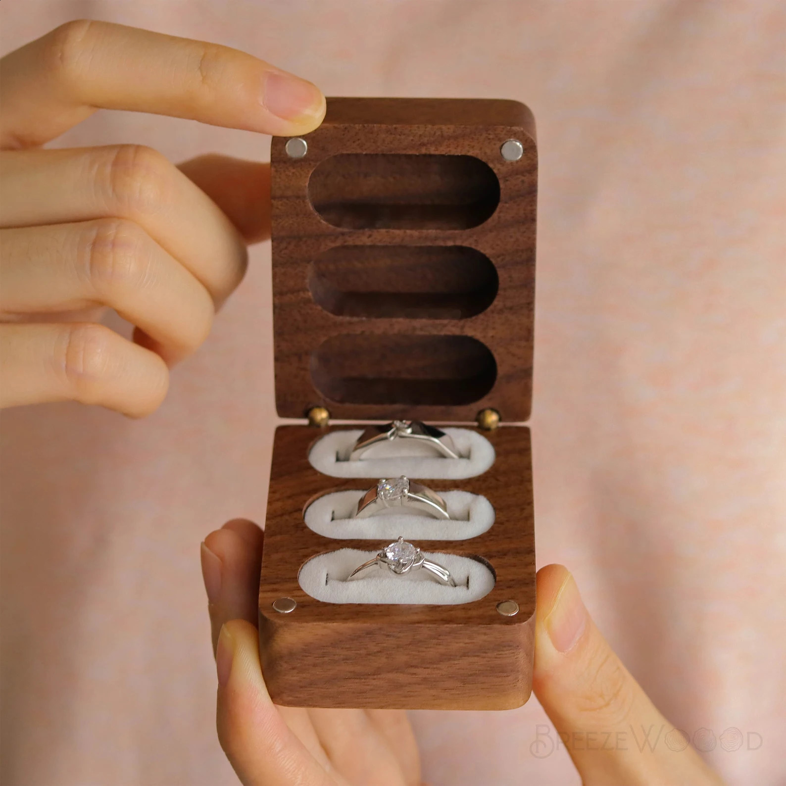 Custom Engraved Wooden Ring Box - Personalized Walnut Jewelry Holder for Engagement Wedding Anniversary Proposal and Gift St 250106