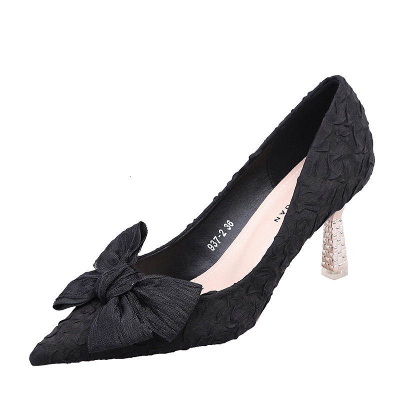 High Heeled 2023 Spring New Korean Version Shallow Mouth Single With Thin Heels And Pointed Bows Women's Shoes