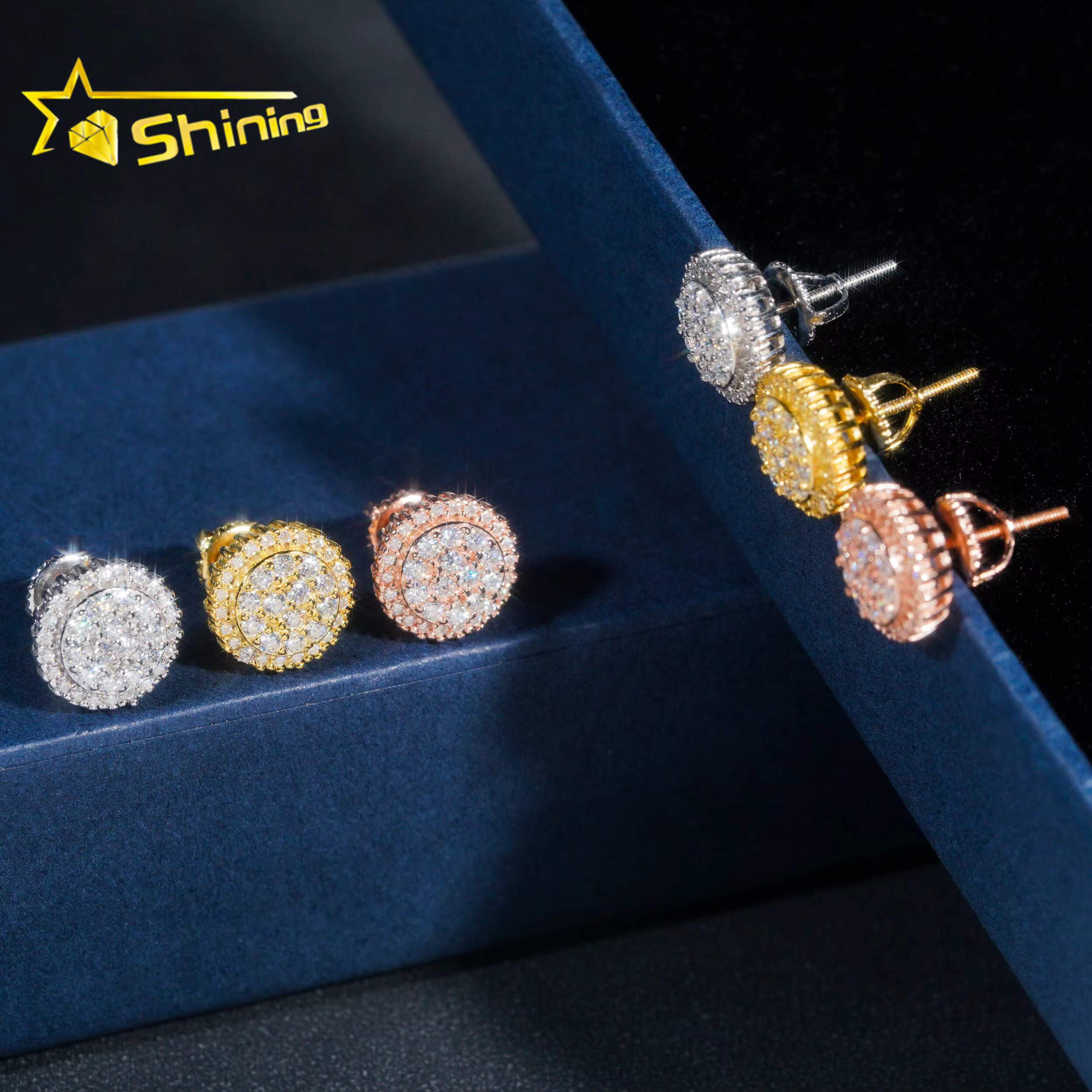 Ready to ship earring Fine Jewelry Gold Plated Sterg Sier VVS Dia Moissanite Screw Stud Earrings