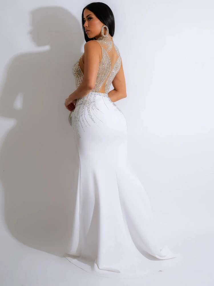 Bonnie Forest Elegant Rhies Decor Maxi Long One-Piece Gown Sequins Woman Party Dress Birthday Outfits