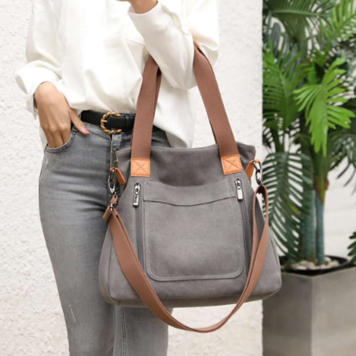 Women's Versatile Handbag Large Capacity Canvas Casual Shoulder Crossbody Bag