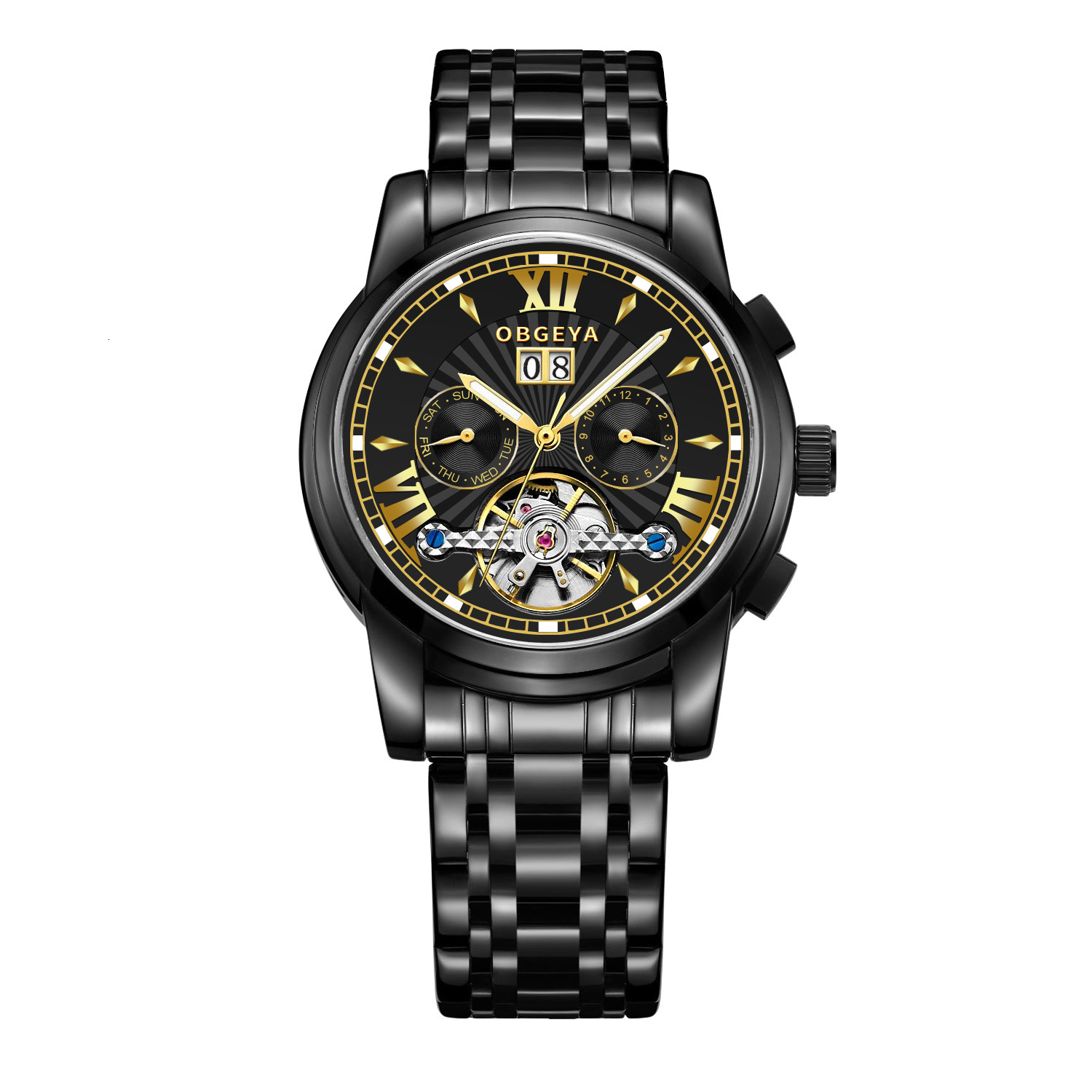 Luxury Business Tourbillon Automatic Mechanical Watch with Date Display for Men