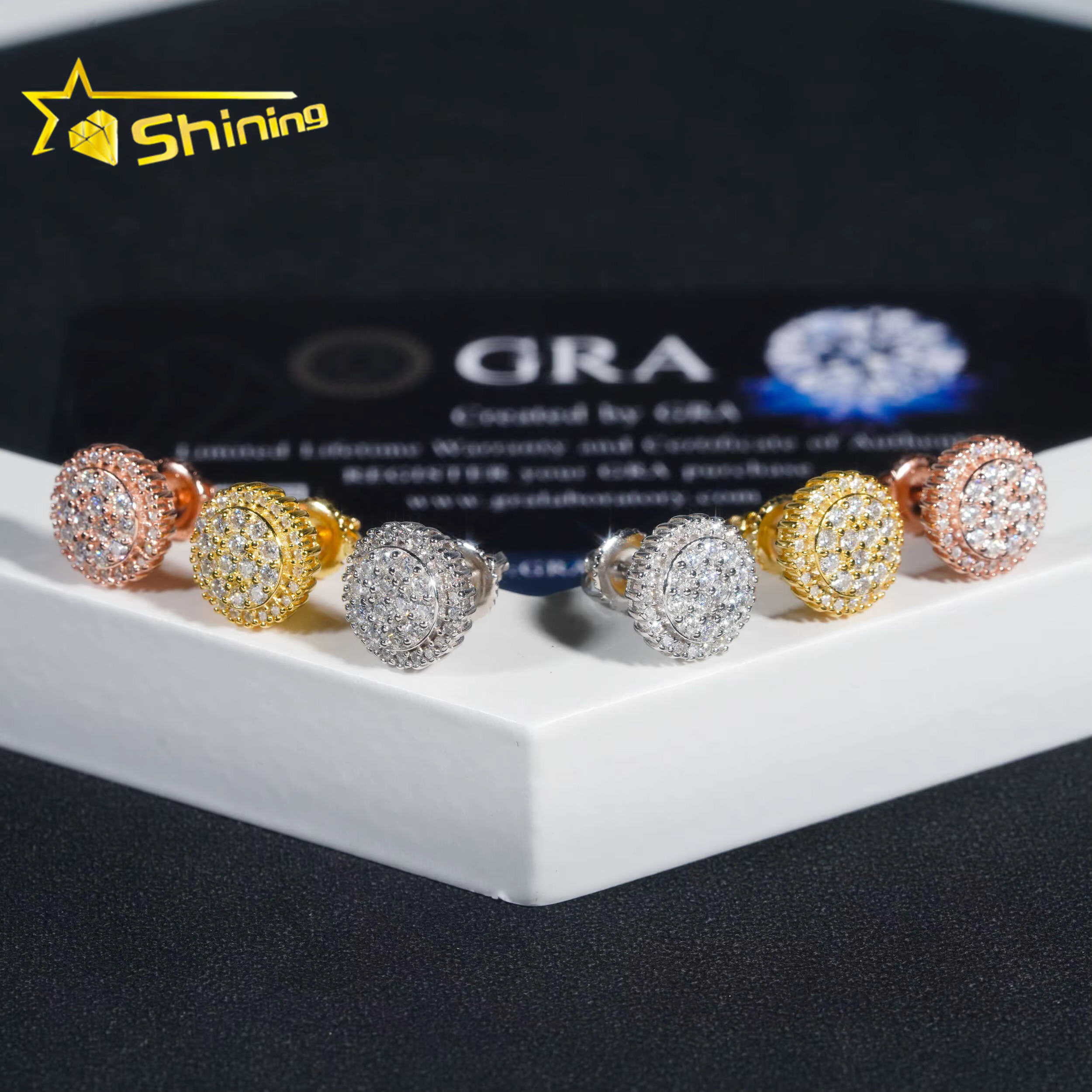Ready to ship earring Fine Jewelry Gold Plated Sterg Sier VVS Dia Moissanite Screw Stud Earrings