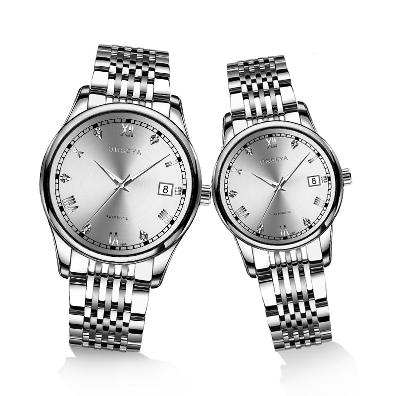 Stainless Steel Couple's Mechanical Watches - Ultra-Thin with Night Glow and Water Resistance