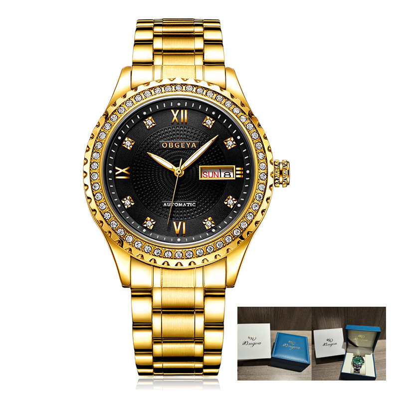 Luxury Diamond-Encrusted Automatic Mechanical Watch for Men with Date Display