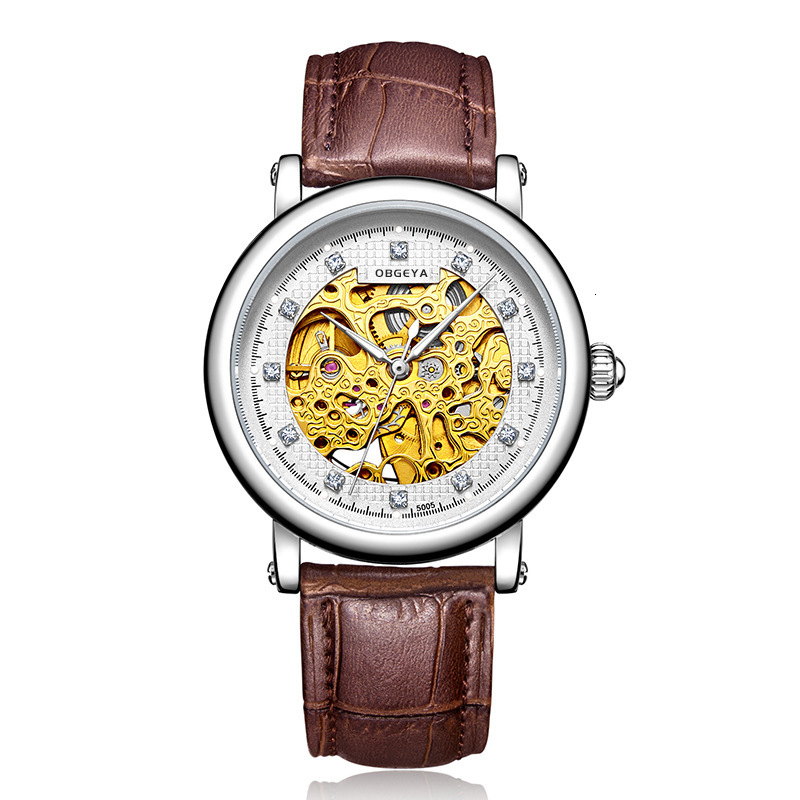 Elegant Men's Automatic Mechanical Watch with Diamond, Skeleton Design, and Waterproof Feature