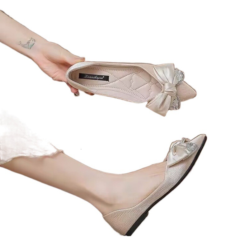 Flat Shoes For Women 2025 New Pointed Shallow Mouth Engagement Bridesmaid Wedding Shoes, One Foot French Style Dress Single Shoe