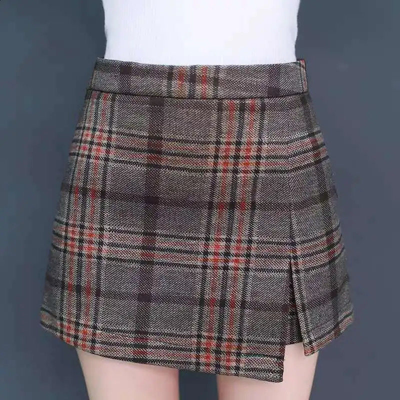 Short Plaid Fashion Winter Vintage Cargo Thick Wool Basic Trouser Loose Shorts Feminino V17 250107