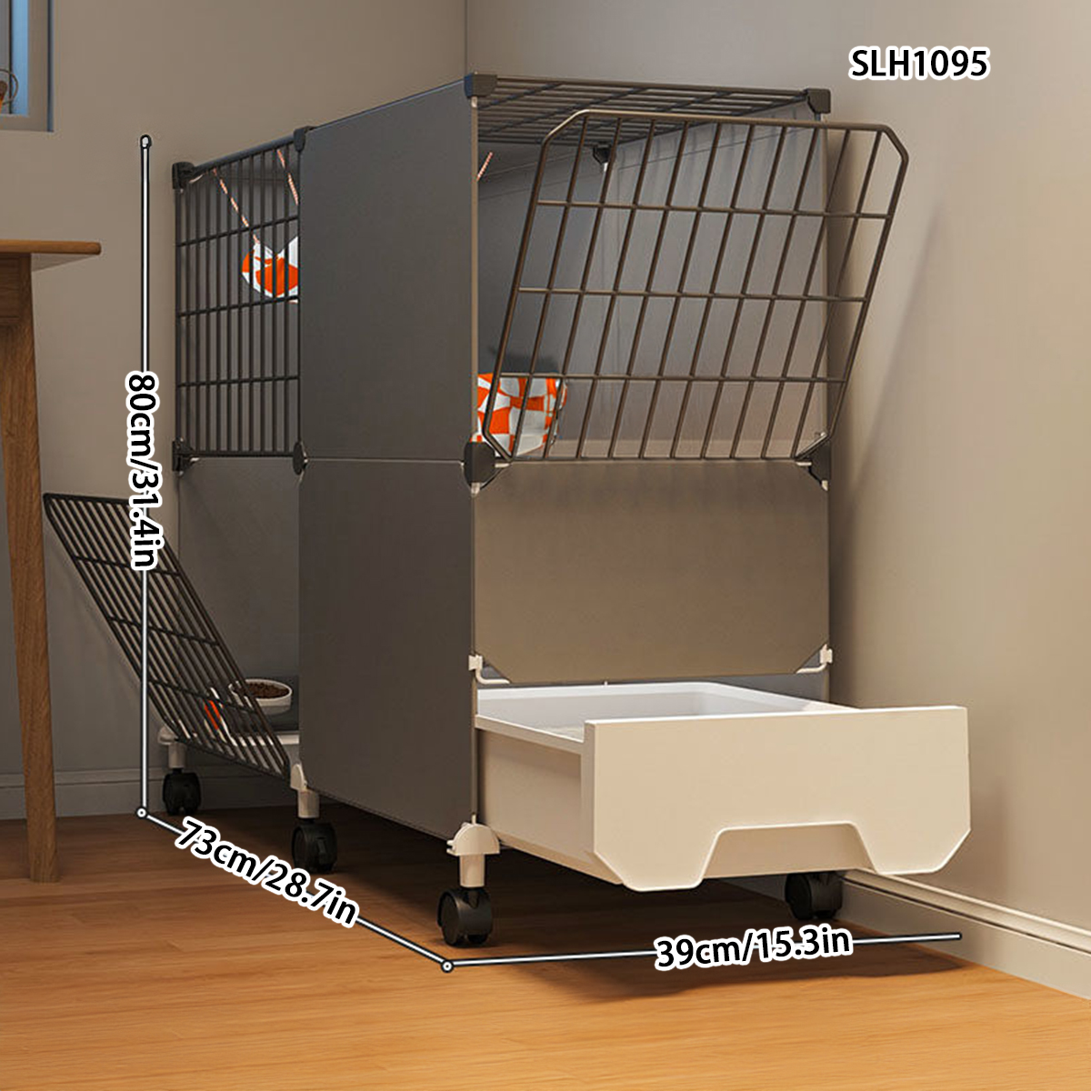 Two-Story Home Pet Villa with Integrated Litter Box Ideal for Compact Living Spaces