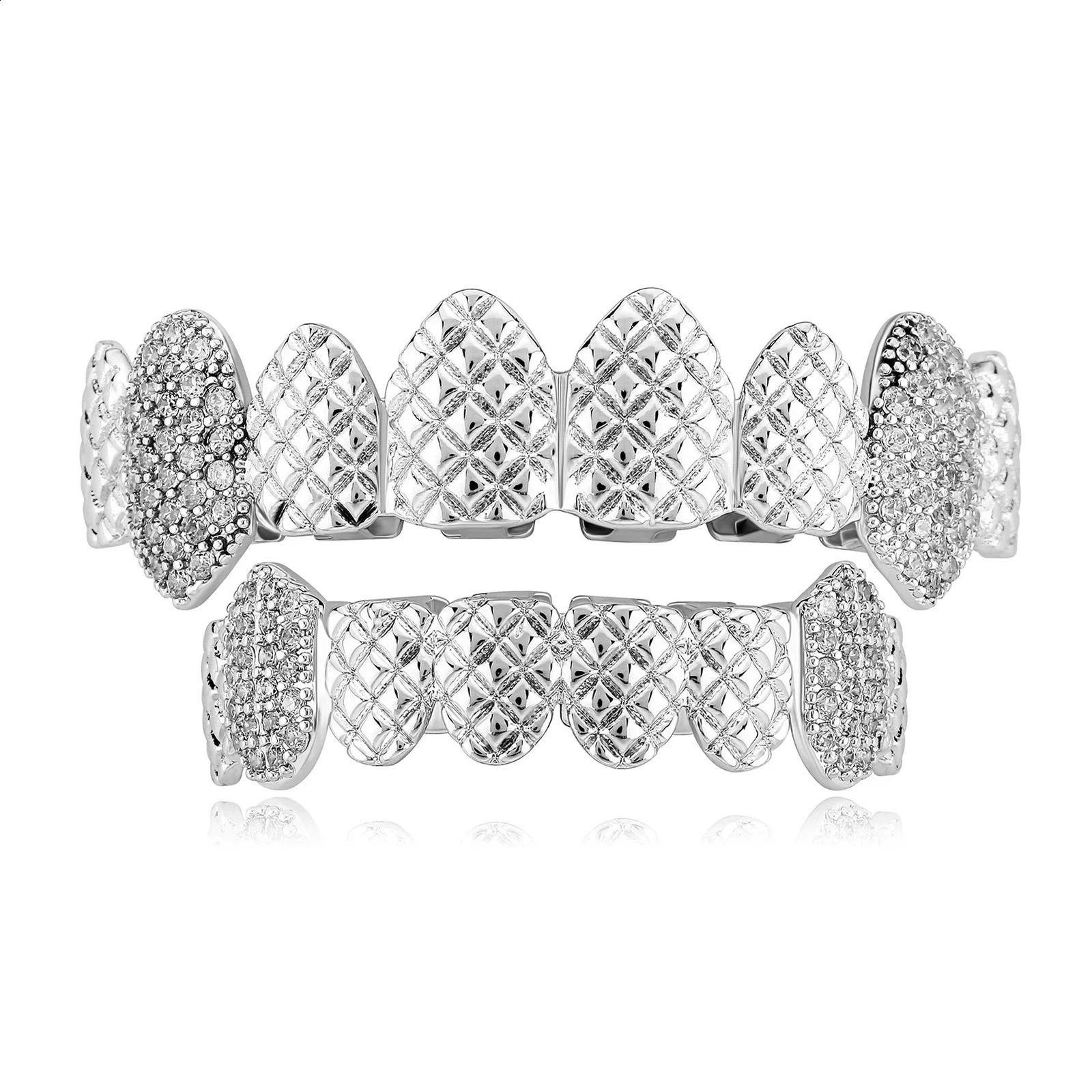 Hip Hop CZ Stones Teeth Caps Cubic Zircon Iced Out Micro Pave Top Bottom Charm Grills For Men Women Jewelry 250107