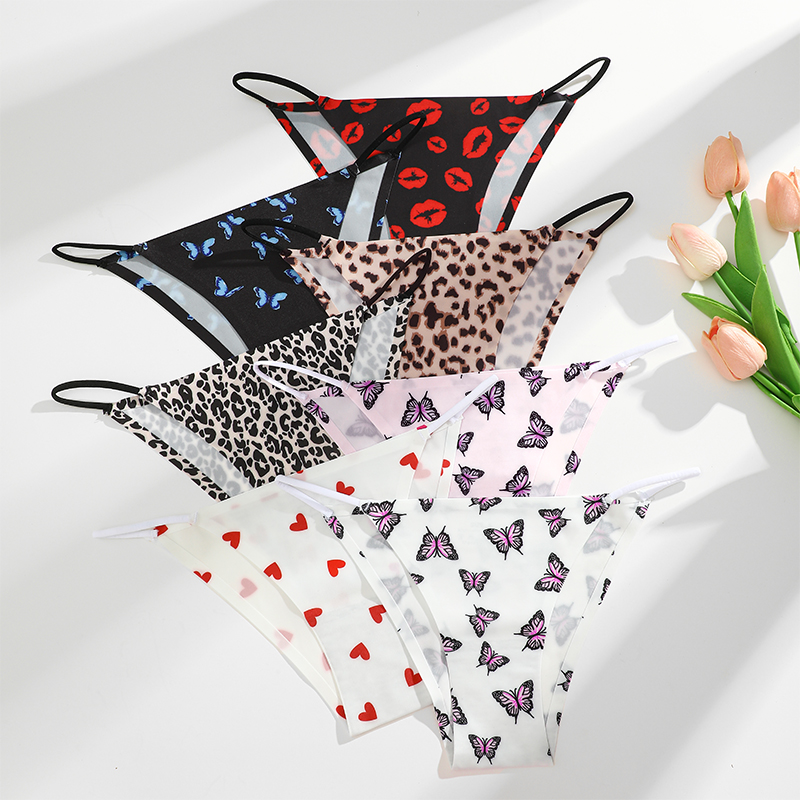 FINETOO 3Pcs Leopard Print Briefs Ice Silk Underwear For Women Panties Low Waist Brazilian Pants Sexy Breathable Seamless Thong