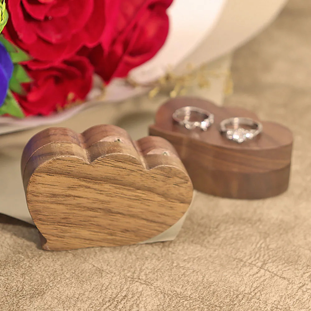 Double Love Black Walnut Solid Wood Jewelry Storage Box Personality Creative Chinese Style Wooden Ring Box Heart 250106