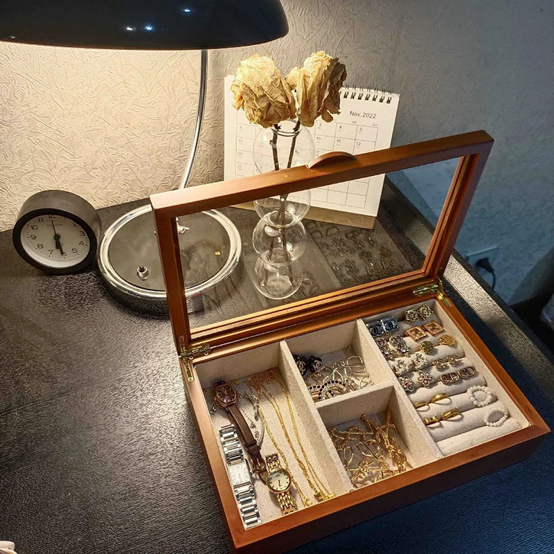 Wood Jewelry Boxes Vintage Jewelry Display Storage Earring Necklace Gift Box Mystery Box Wedding Gift Earring Organizer 250106