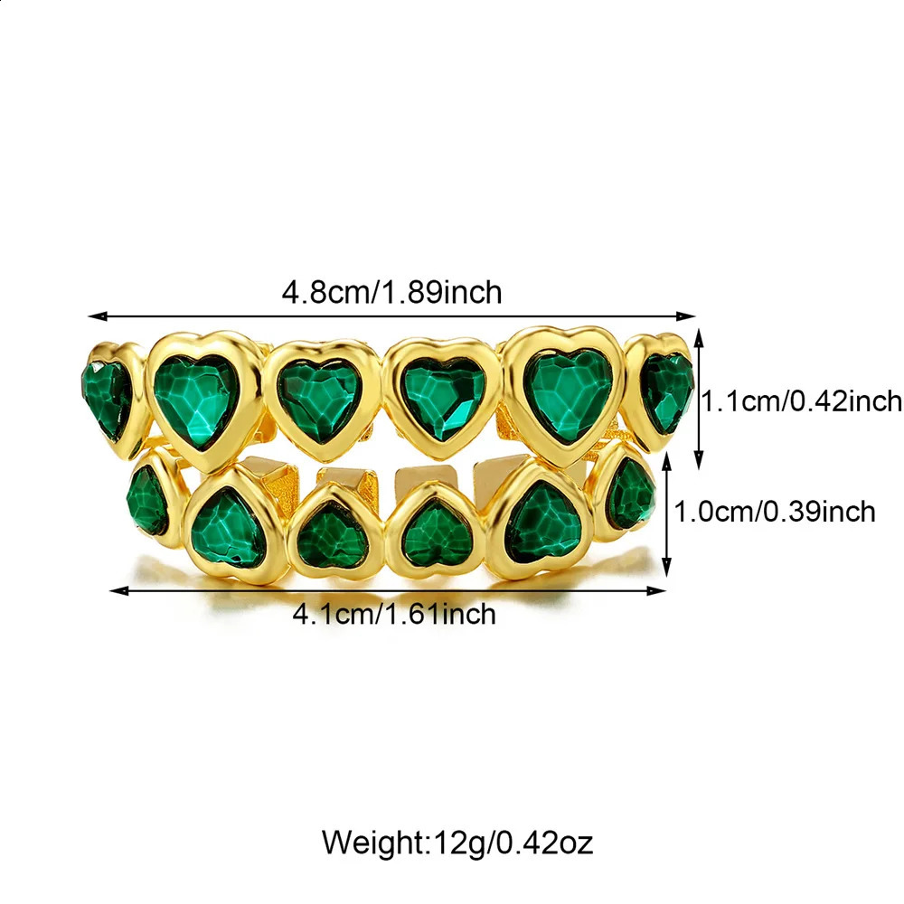 RACHELZ 6/6 Green Zircon Heart Teeth Caps Dental Grills Hip Hop Top Bottom CZ Stone Tooth For Women Men Jewelry 250107