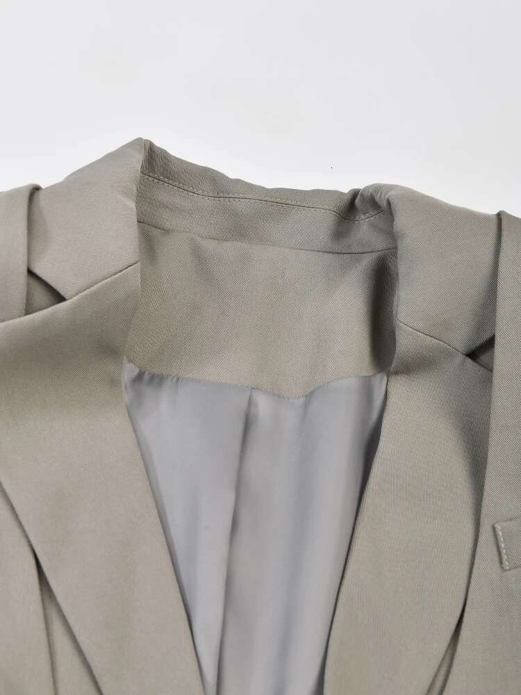 Women Gray Cross Bandage Casual Blazer New Lapel Long Sleeve Loose Fit Jacket Fashion Tide Spring Autumn 2025 Cp2134