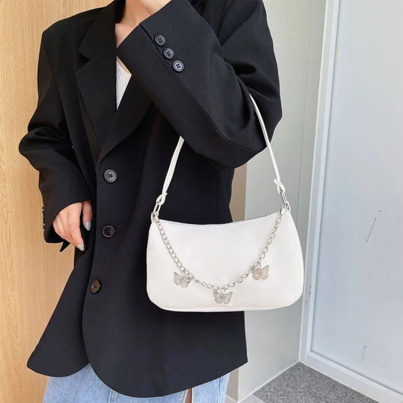 Fashion Women Butterfly Chain Travel Shoulder Bags Female PU Leather Shopping Underarm Bags Pure Color Small Purses and Handbags 250106