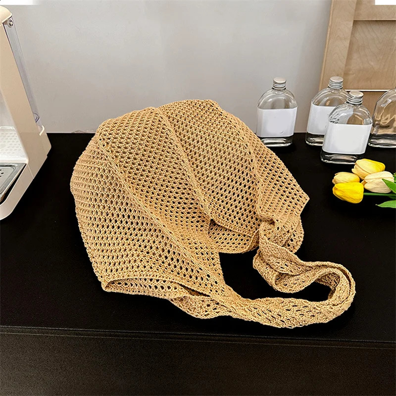 Women Crochet Tote Bag Fashion Hollow Out Knitted Large Capacity Handbag Female Summer Beach Solid Color Woven Shoulder 250107