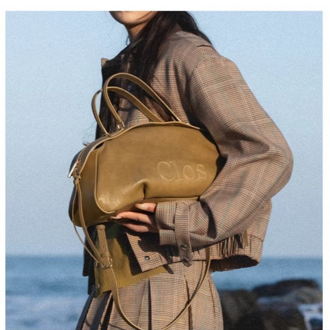 Clos25 New Fortug Vegetable Tanned Designer Handbag Cowhide Large Capacity Handbag, Pillow Bag, Bowling Bag