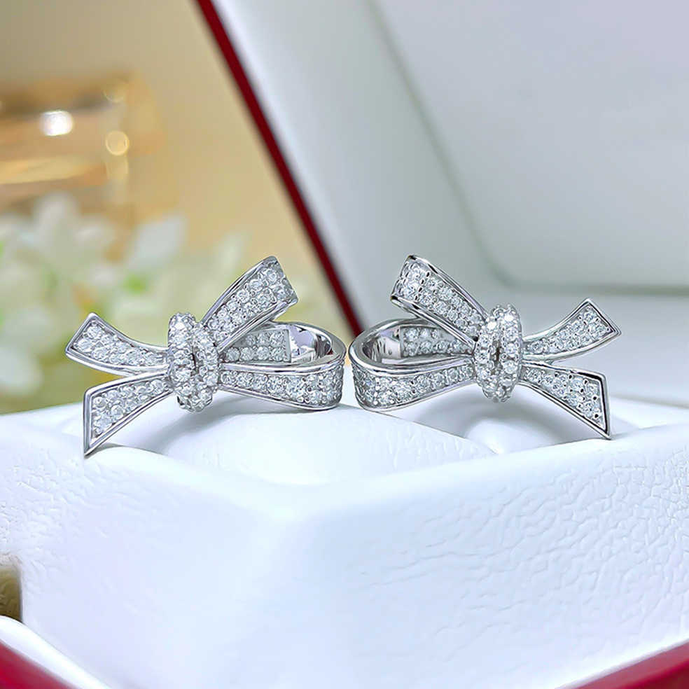 CAOSHI Custom Exquisite Design Bow Knot Shaped Paved Full Simulated Moissanite Earrings For Silver Plated CZ Stud Earrings Women