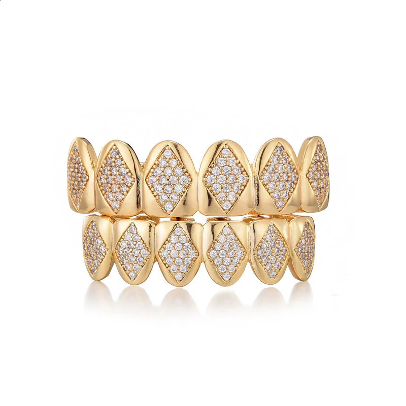 Bling WhiteTeeth Set Iced Out Caps Cubic Zircon Micro Pave Top Bottom Charm Grills For Men Women Jewelry 250107