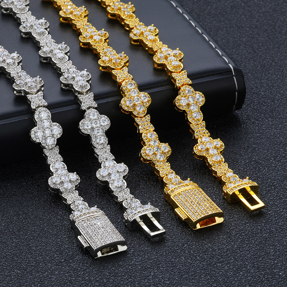 10mm Hip Hop Star Cross Cuban Link Chain Necklace Bracelets 5A CZ Real Gold plated Jewelry