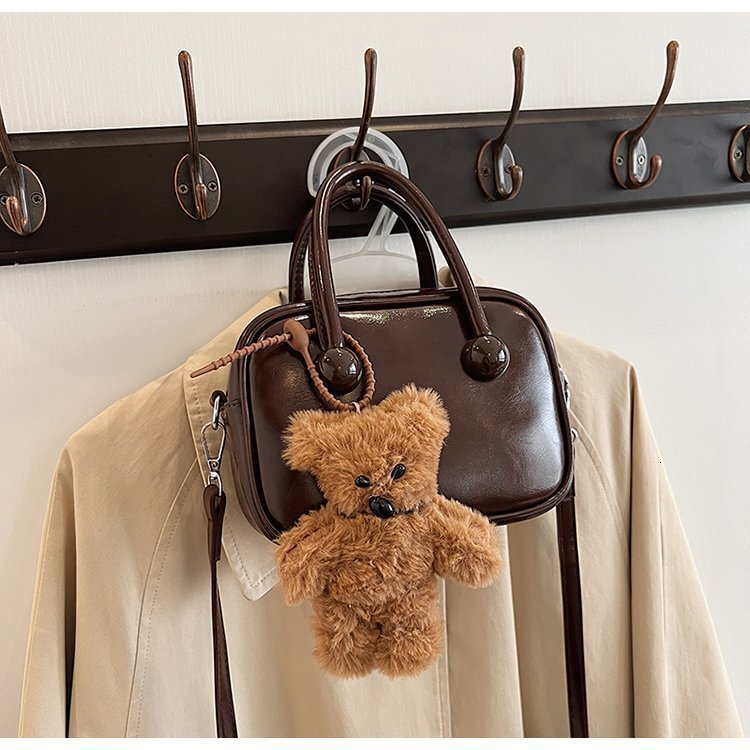 Little Bear Plush Doll Single Shoulder Crossbody With Unique Design Small Square Designer Handbag Cute Style Hand Pillow Women's Bag